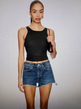 Agolde Blue Denim Cutoff Shorts with Frayed Hem